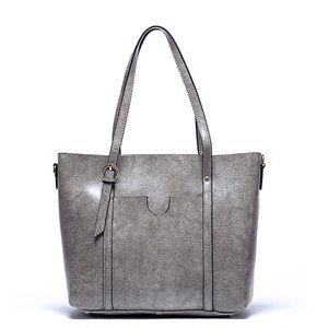 Grey Leather Tote Bag